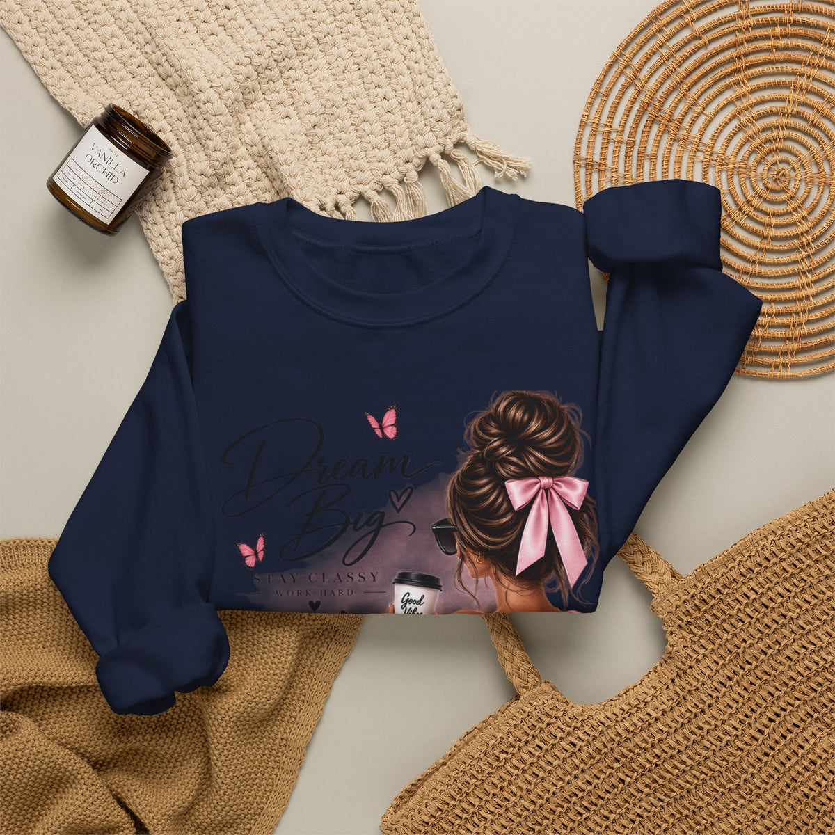 Crewneck Sweatshirt — "Dream Big" Chic Girl Graphic Pullover