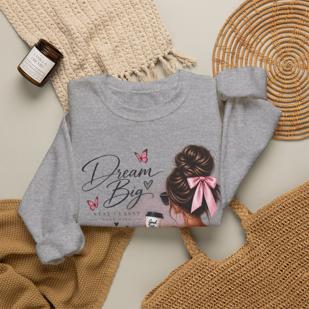 Crewneck Sweatshirt — "Dream Big" Chic Girl Graphic Pullover