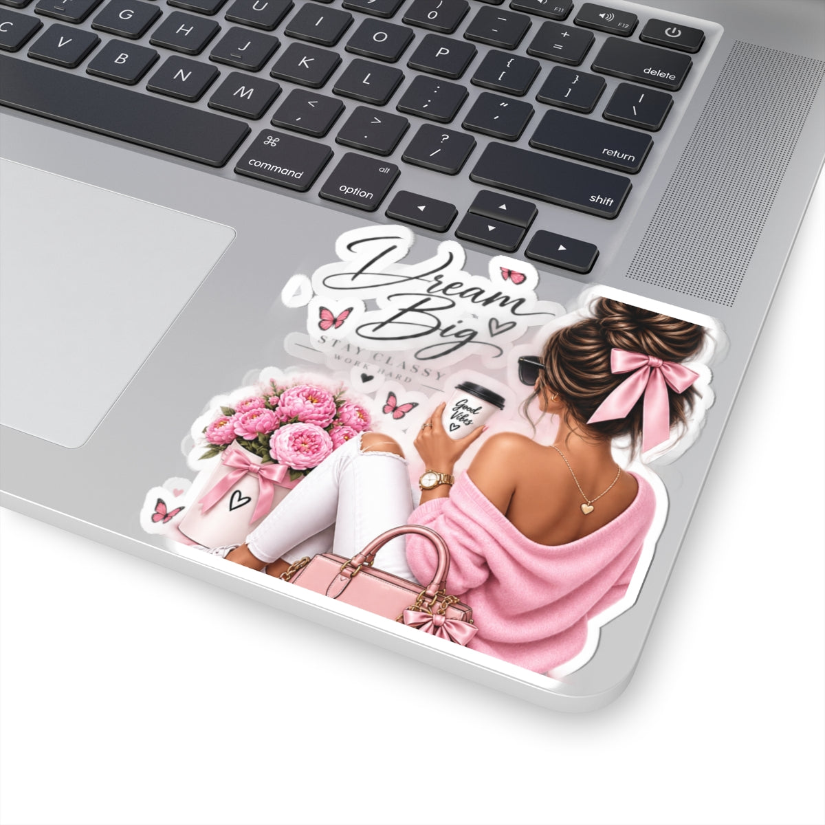 Dream Big Pink Girl Sticker — Inspirational Laptop & Planner Kiss-Cut Sticker