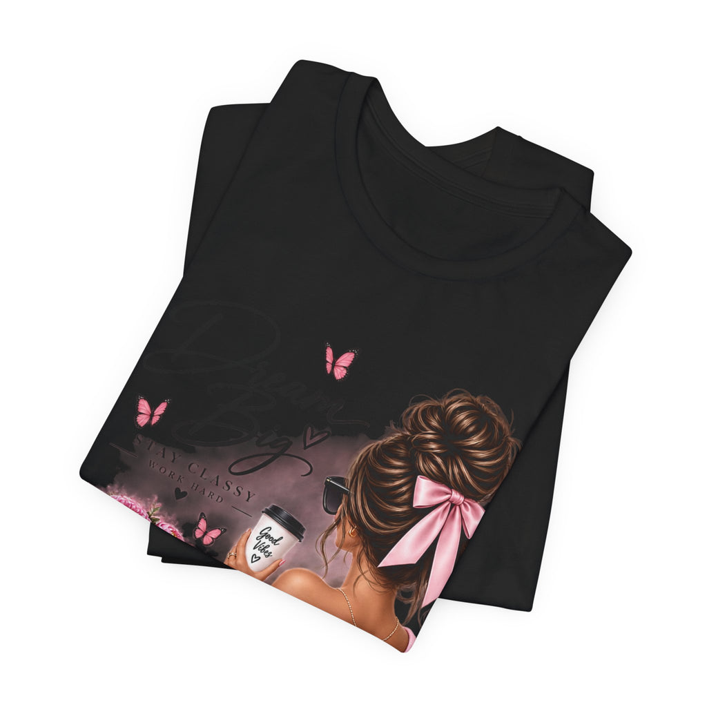 Dream Big Girl T-Shirt — Pink Floral Butterfly Graphic Tee