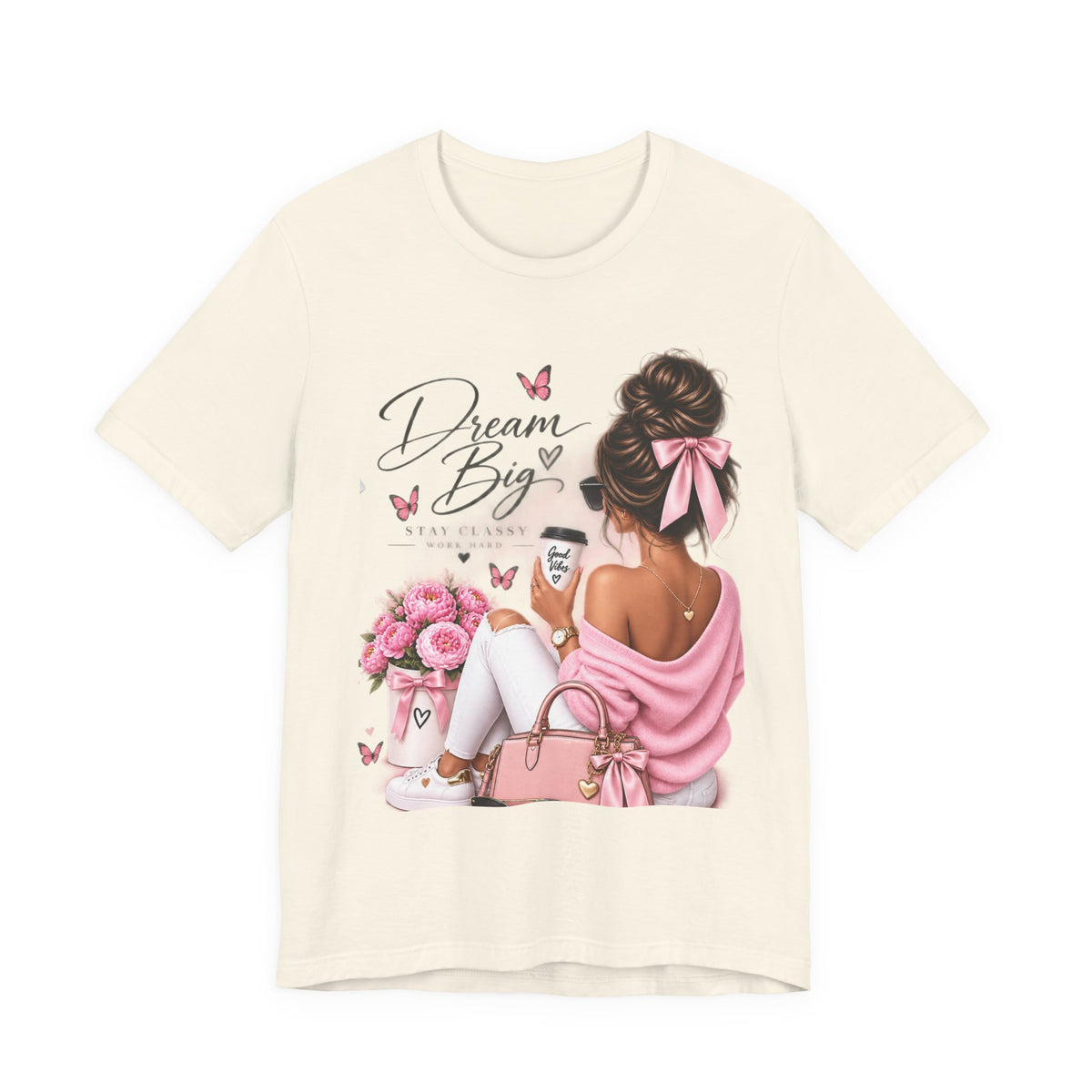Dream Big Girl T-Shirt — Pink Floral Butterfly Graphic Tee