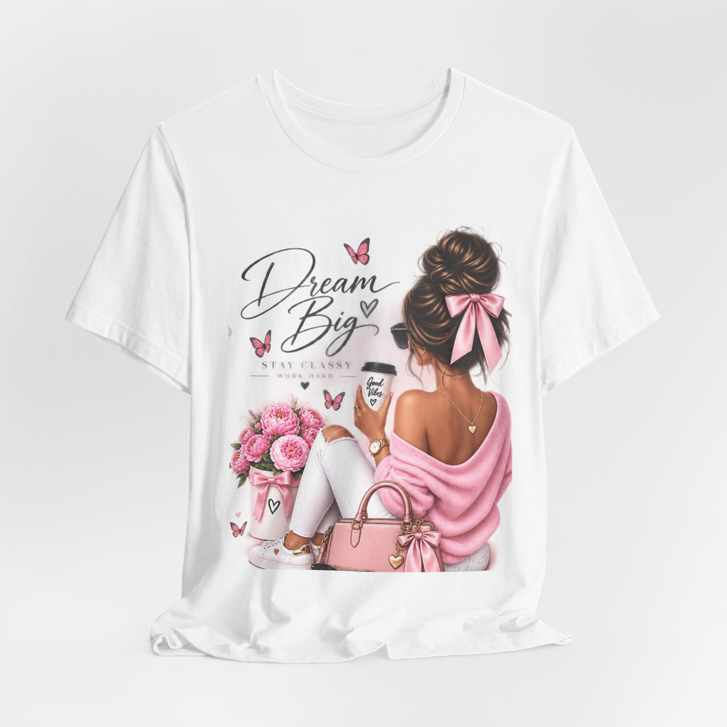 Dream Big Girl T-Shirt — Pink Floral Butterfly Graphic Tee