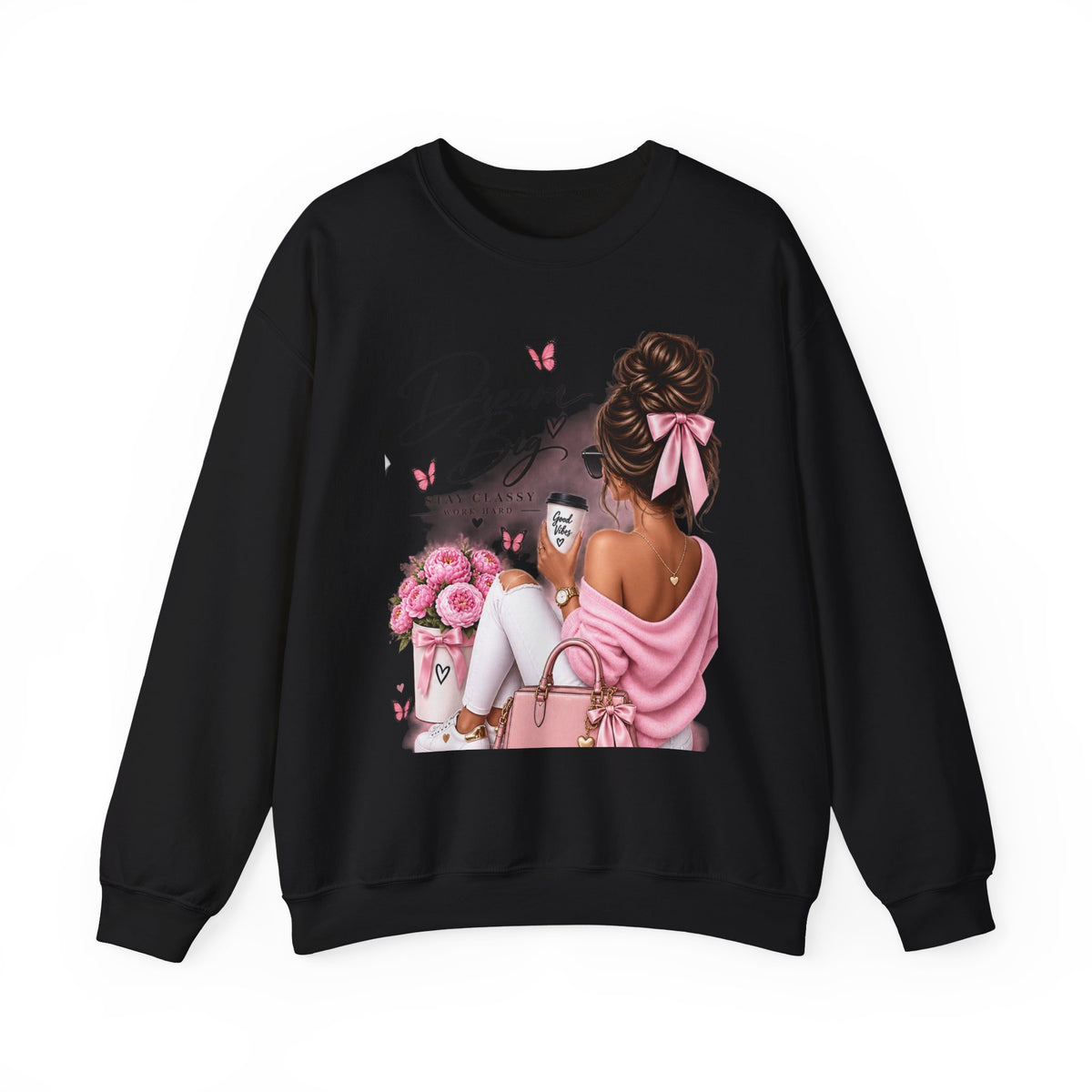 Crewneck Sweatshirt — "Dream Big" Chic Girl Graphic Pullover