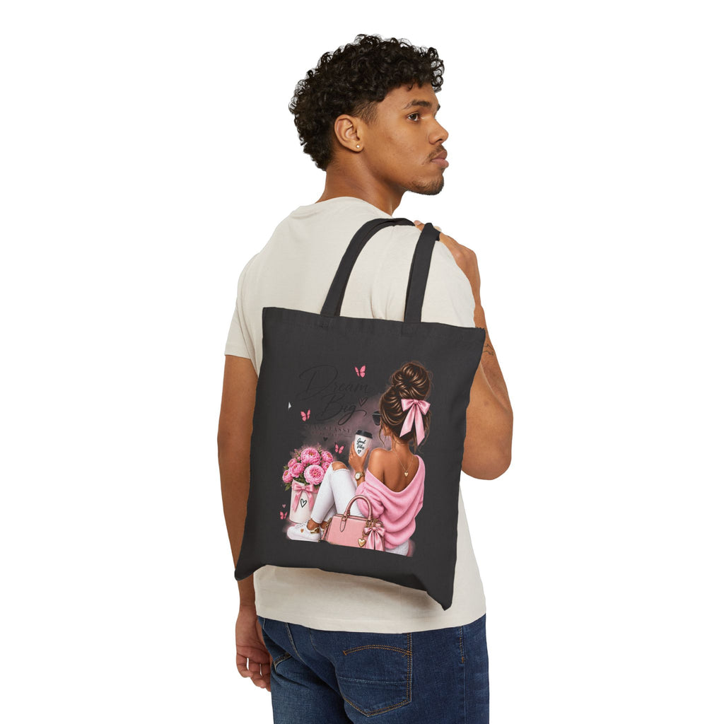 Tote Bag — "Dream Big" Pink Floral Afro Girl Canvas Tote