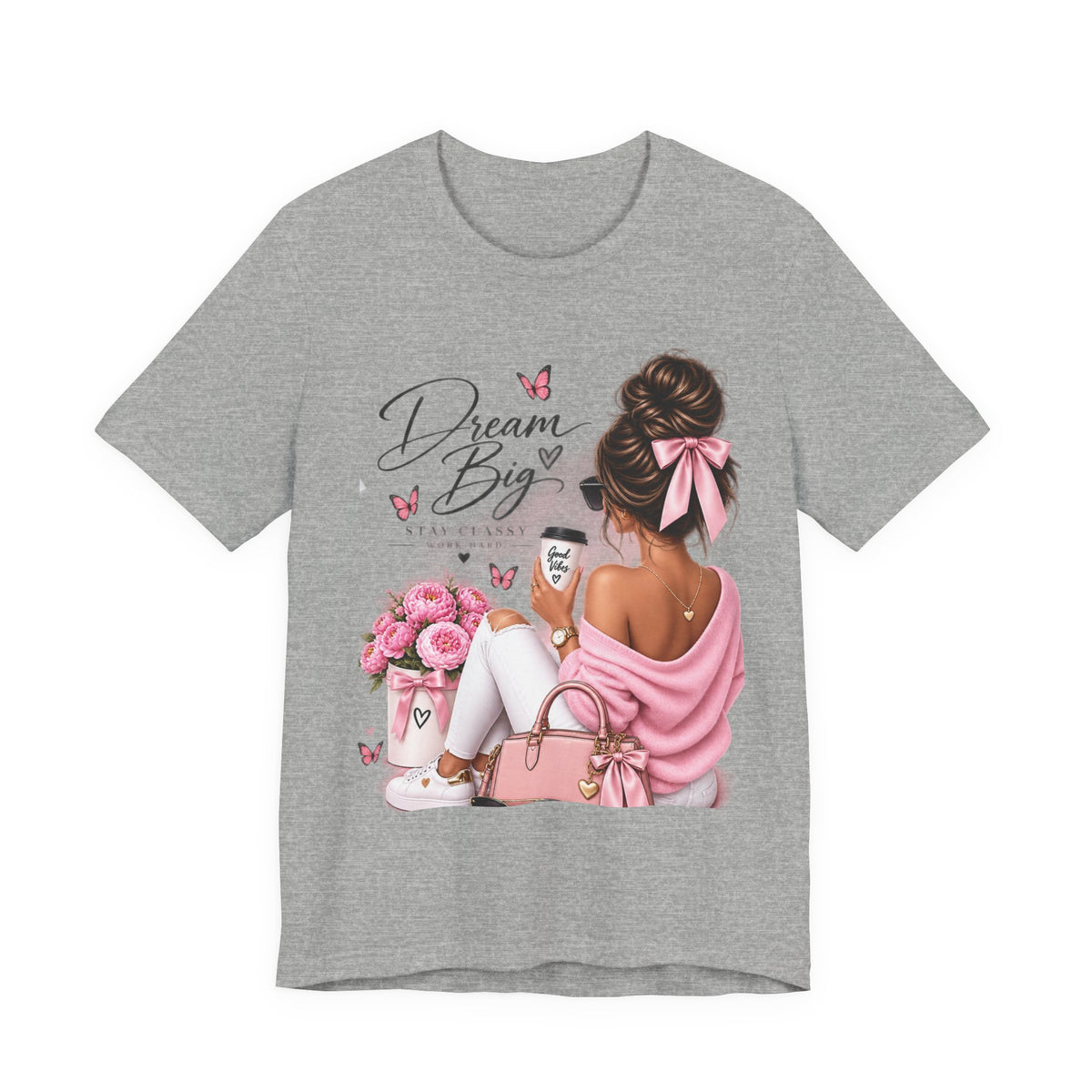 Dream Big Girl T-Shirt — Pink Floral Butterfly Graphic Tee