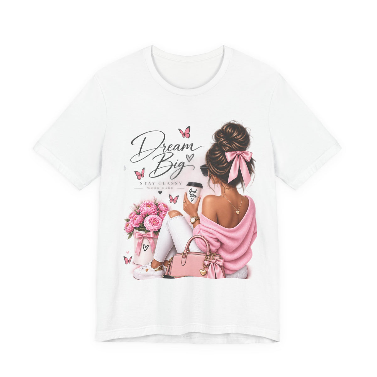 Dream Big Girl T-Shirt — Pink Floral Butterfly Graphic Tee