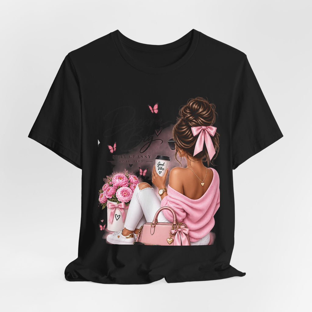 Dream Big Girl T-Shirt — Pink Floral Butterfly Graphic Tee