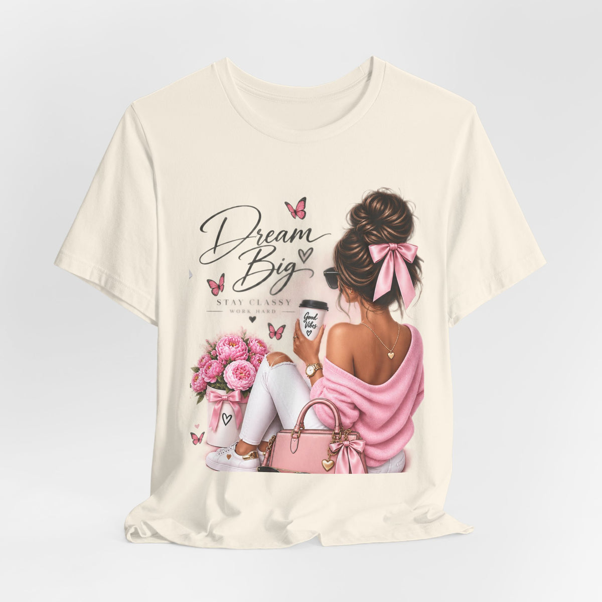 Dream Big Girl T-Shirt — Pink Floral Butterfly Graphic Tee