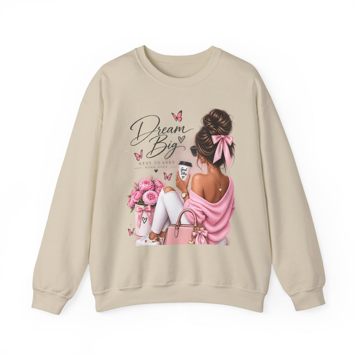 Crewneck Sweatshirt — "Dream Big" Chic Girl Graphic Pullover