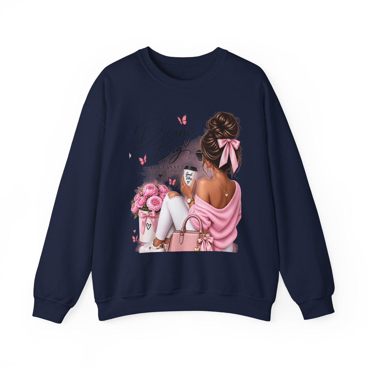 Crewneck Sweatshirt — "Dream Big" Chic Girl Graphic Pullover