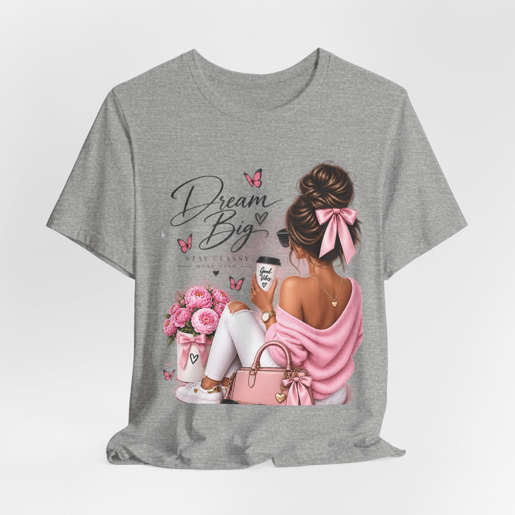 Dream Big Girl T-Shirt — Pink Floral Butterfly Graphic Tee