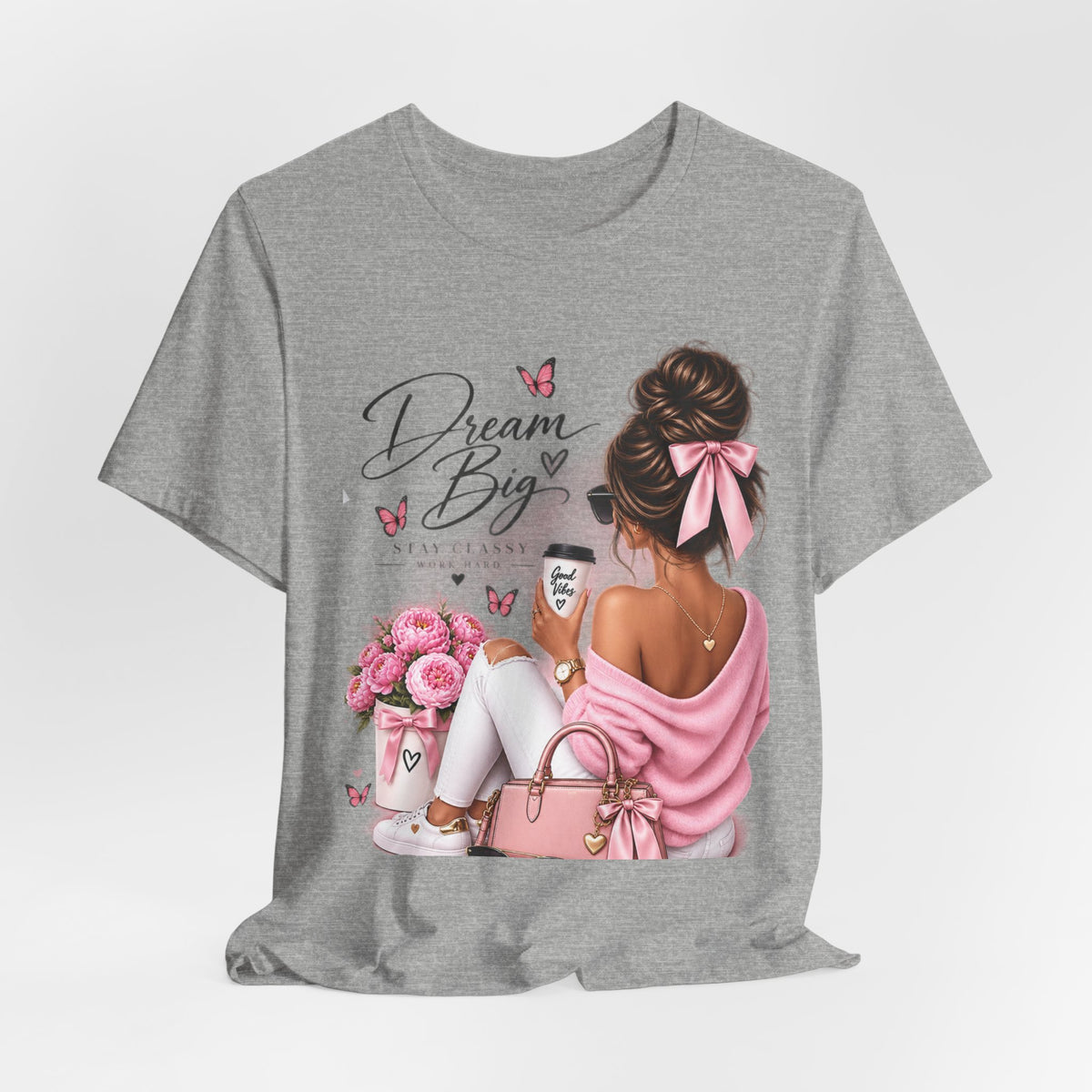Dream Big Girl T-Shirt — Pink Floral Butterfly Graphic Tee