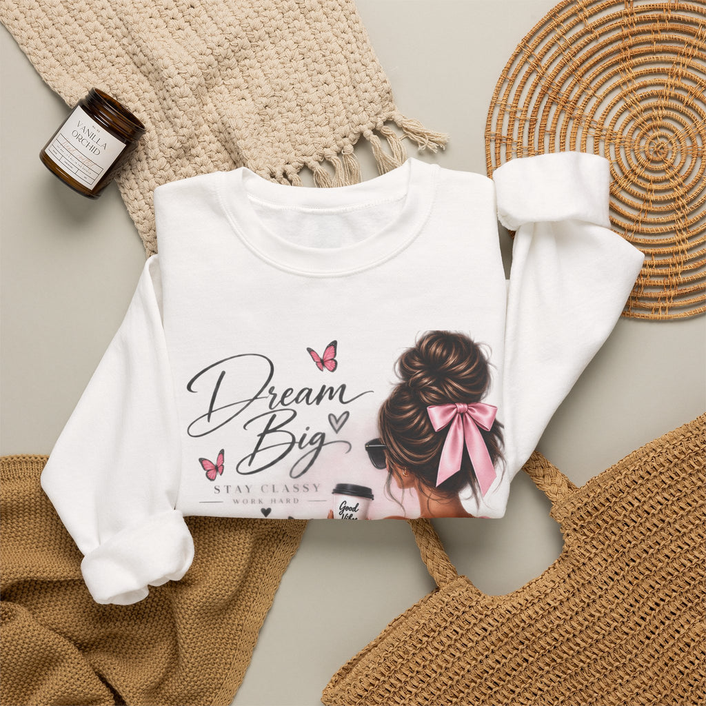 Crewneck Sweatshirt — "Dream Big" Chic Girl Graphic Pullover