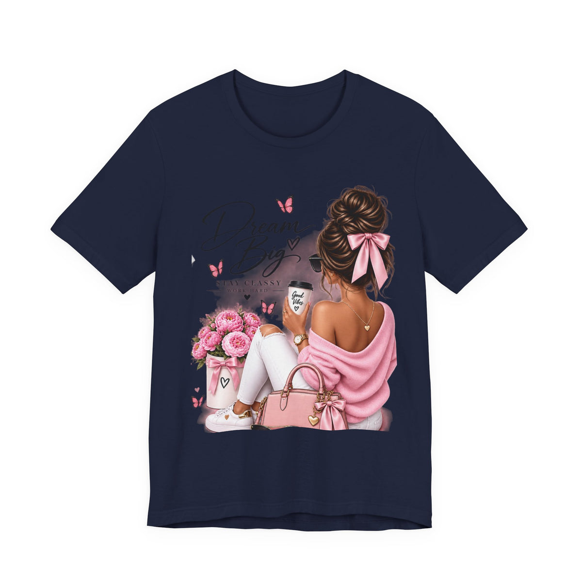 Dream Big Girl T-Shirt — Pink Floral Butterfly Graphic Tee