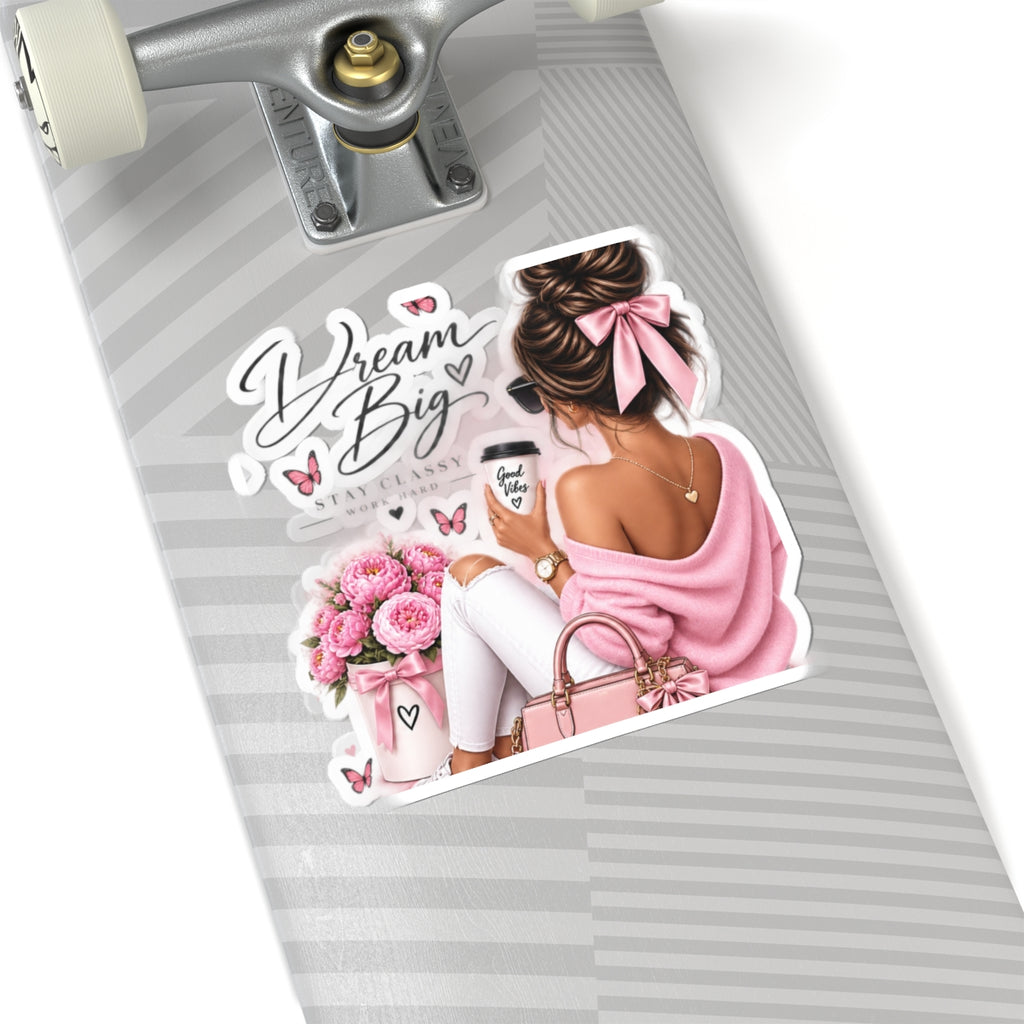 Dream Big Pink Girl Sticker — Inspirational Laptop & Planner Kiss-Cut Sticker