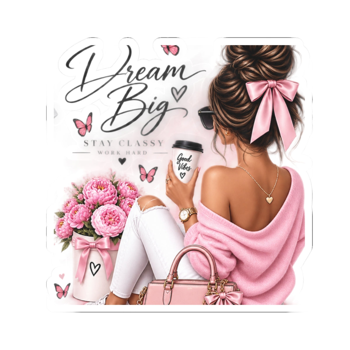 Dream Big Pink Girl Sticker — Inspirational Laptop & Planner Kiss-Cut Sticker