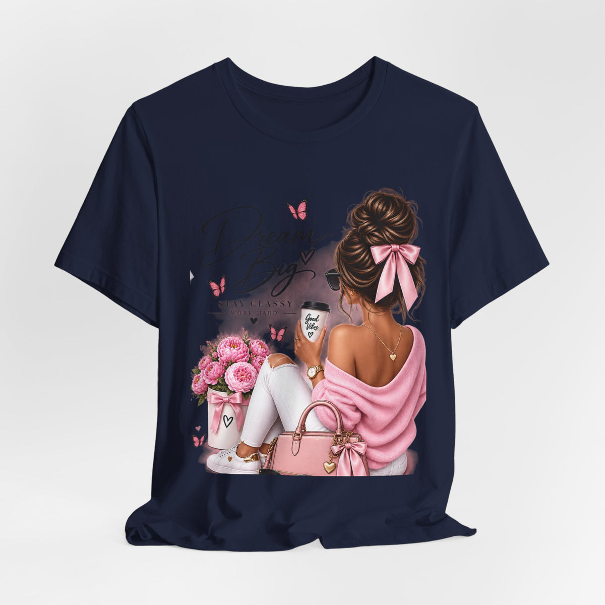 Dream Big Girl T-Shirt — Pink Floral Butterfly Graphic Tee