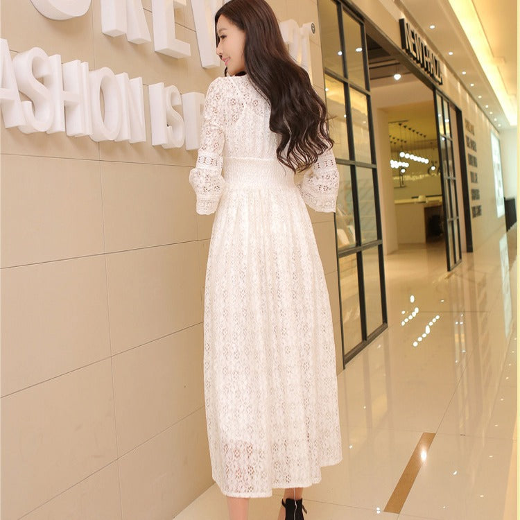 Floral Lace V-Neck Slim-Waist Dress