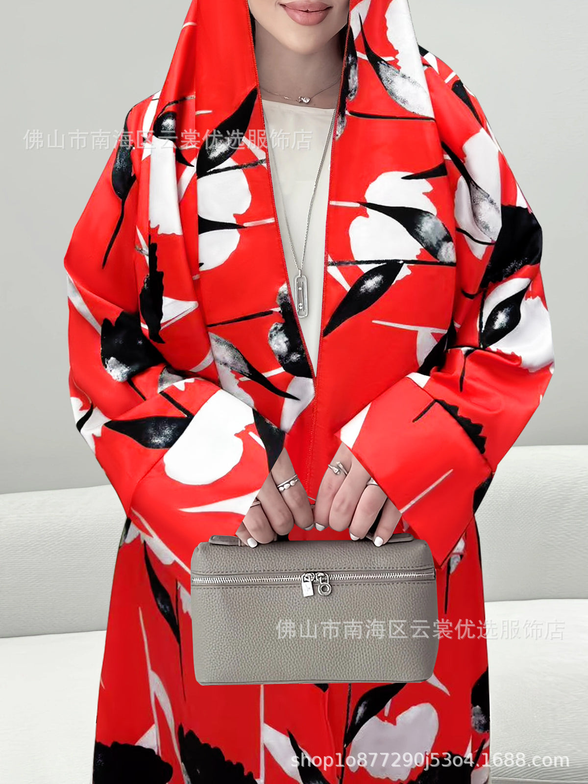 Printed Muslim Women's Long Robe with Headscarf