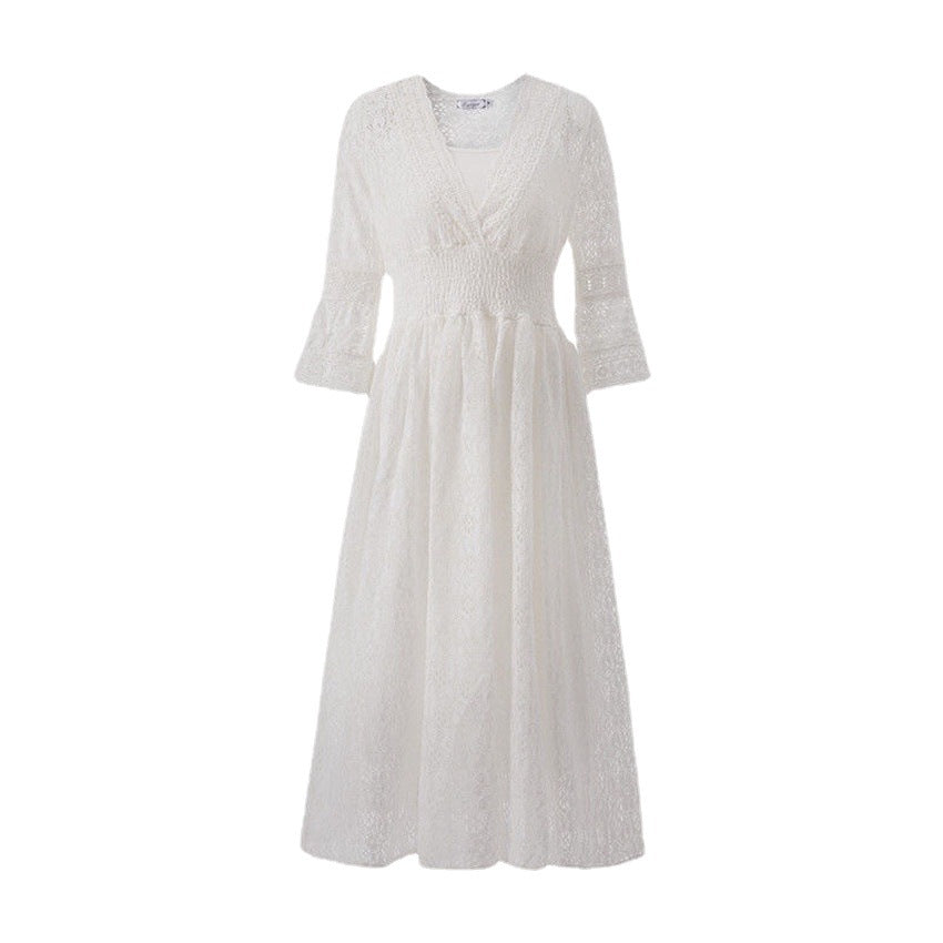 Floral Lace V-Neck Slim-Waist Dress