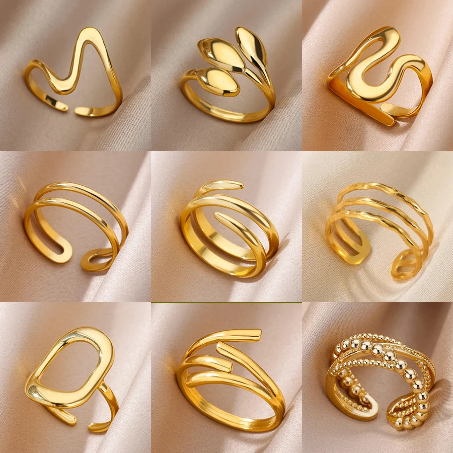Gold Geometric Adjustable Stainless Steel Ring