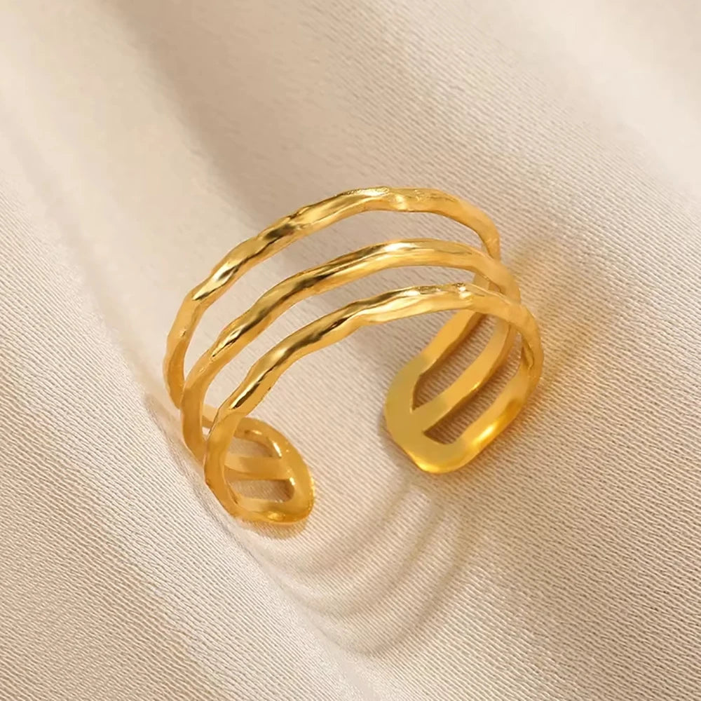 Gold Geometric Adjustable Stainless Steel Ring