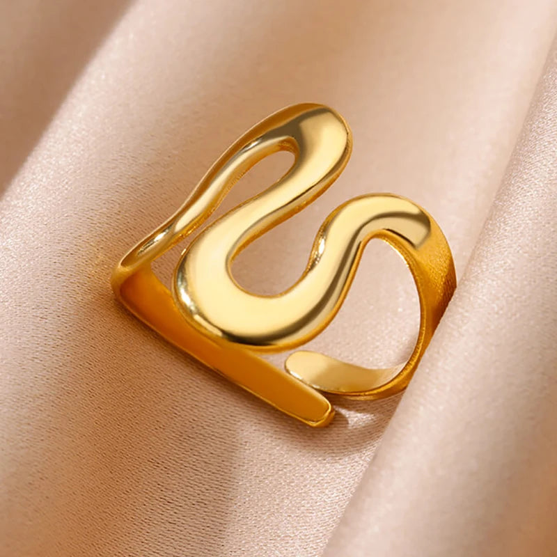 Gold Geometric Adjustable Stainless Steel Ring