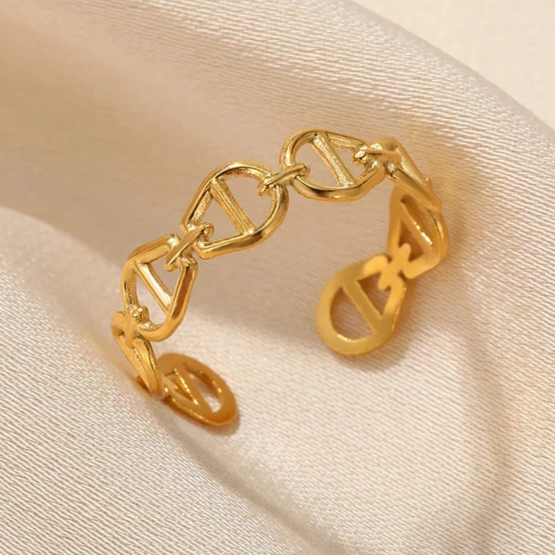 Gold Geometric Adjustable Stainless Steel Ring