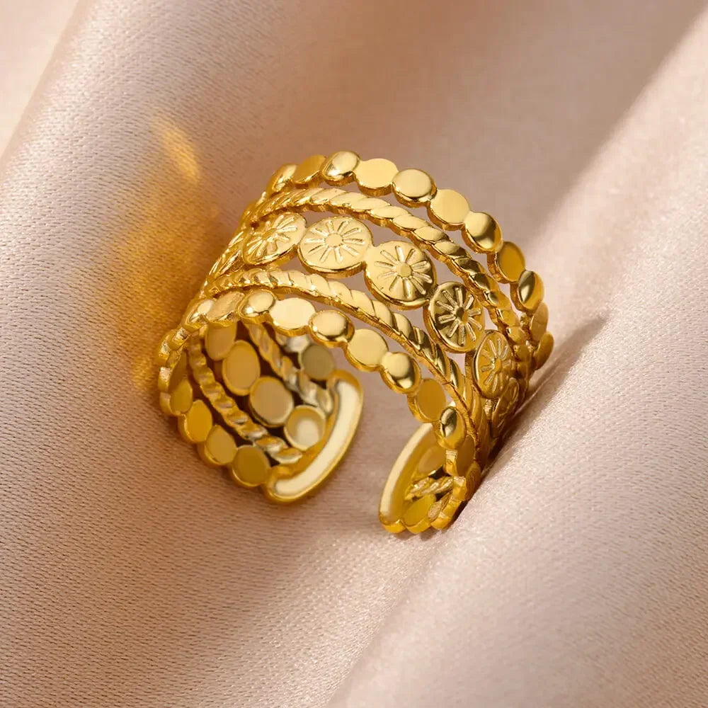 Gold Geometric Adjustable Stainless Steel Ring