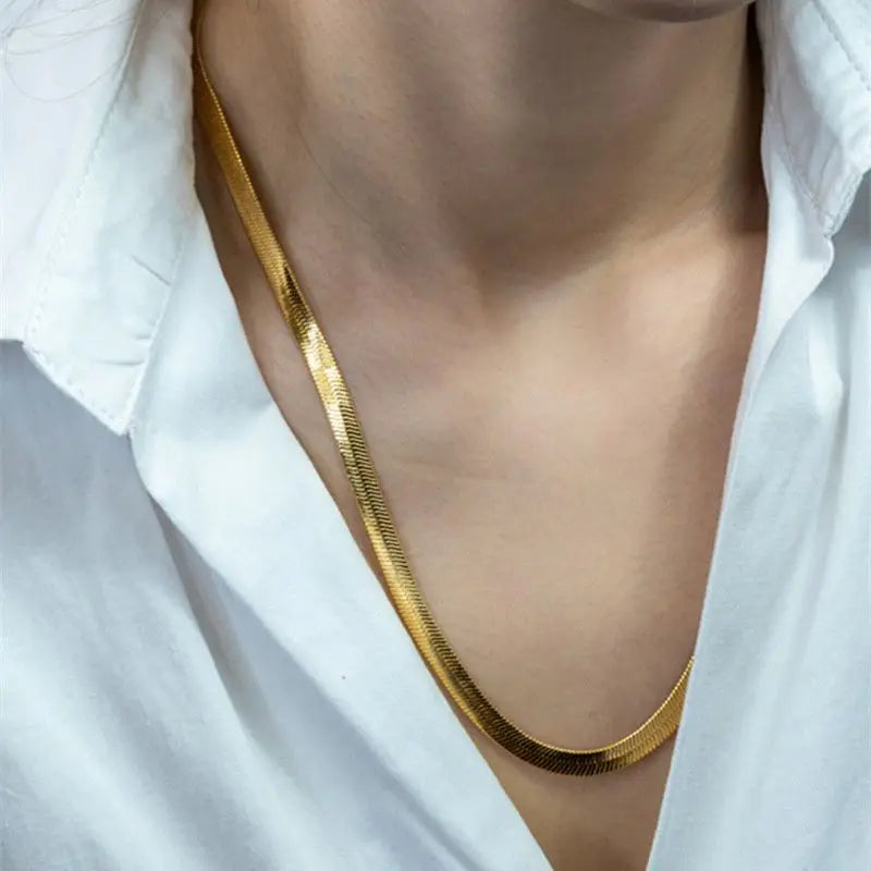 Gold-Plated 4mm Flat Chain Pendant Necklace