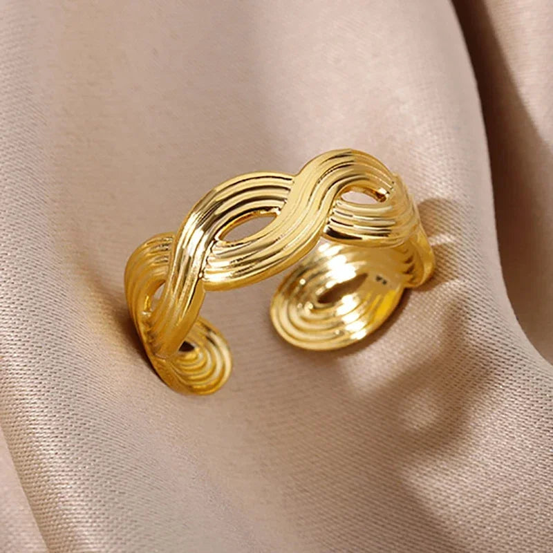 Gold Geometric Adjustable Stainless Steel Ring