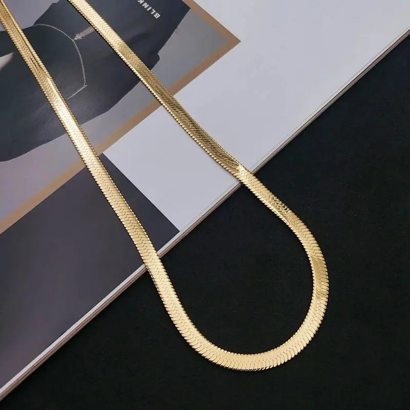 Gold-Plated 4mm Flat Chain Pendant Necklace