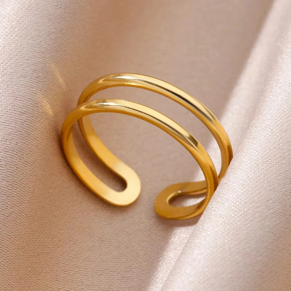 Gold Geometric Adjustable Stainless Steel Ring