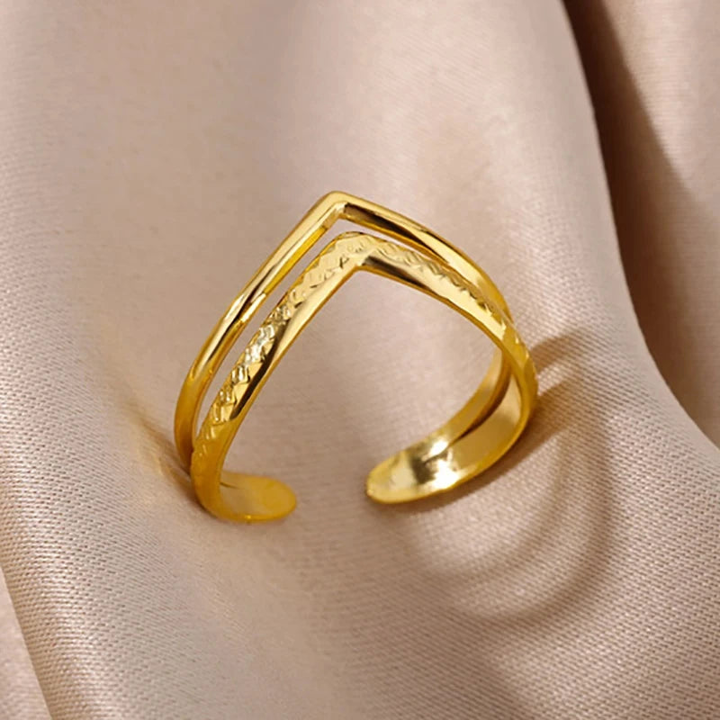 Gold Geometric Adjustable Stainless Steel Ring